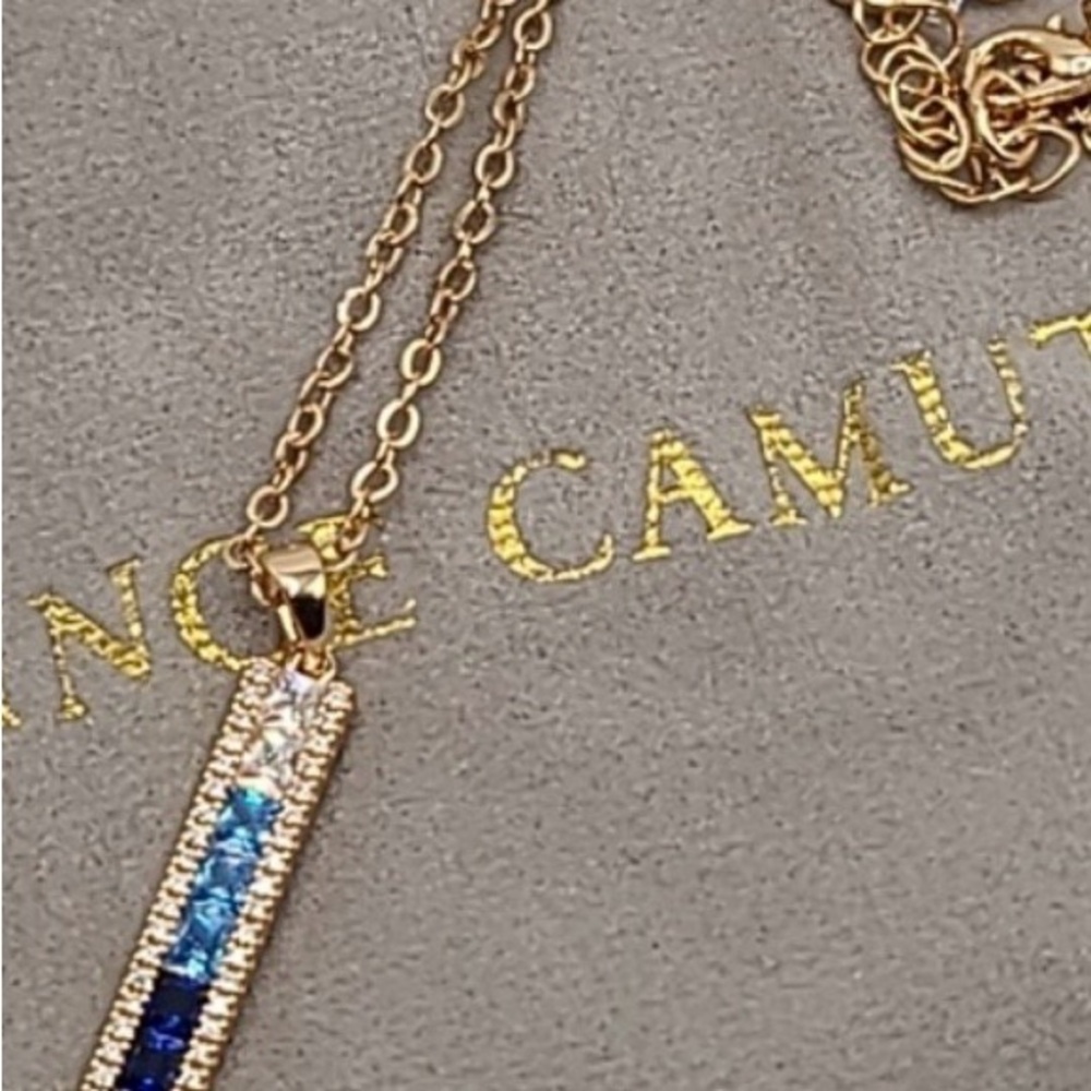 Vince Camuto Gold Bar Necklace with Blue Gradient Stones